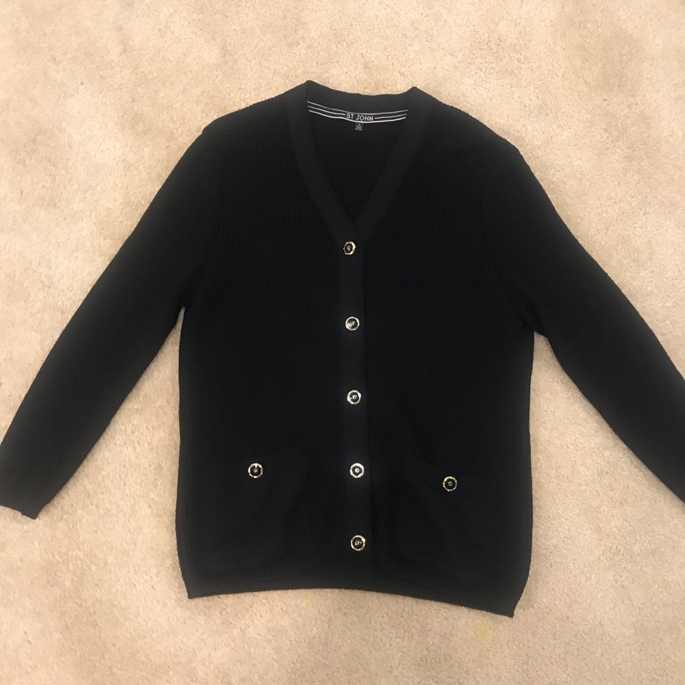 St. John knit black button down knit cardigan